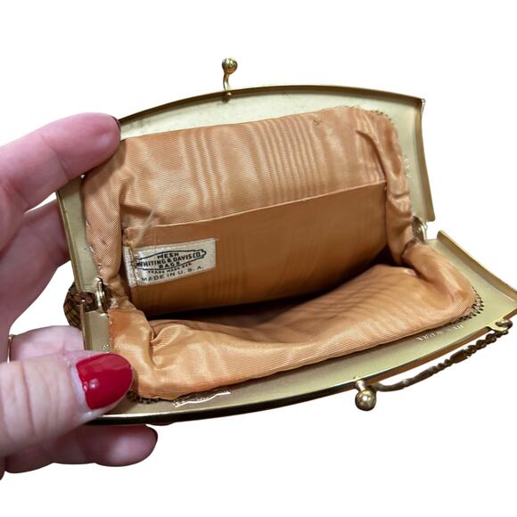 Vintage 1940's Whiting & Davis evening bag gold metal mesh shoulderbag purse - Picture 6 of 12